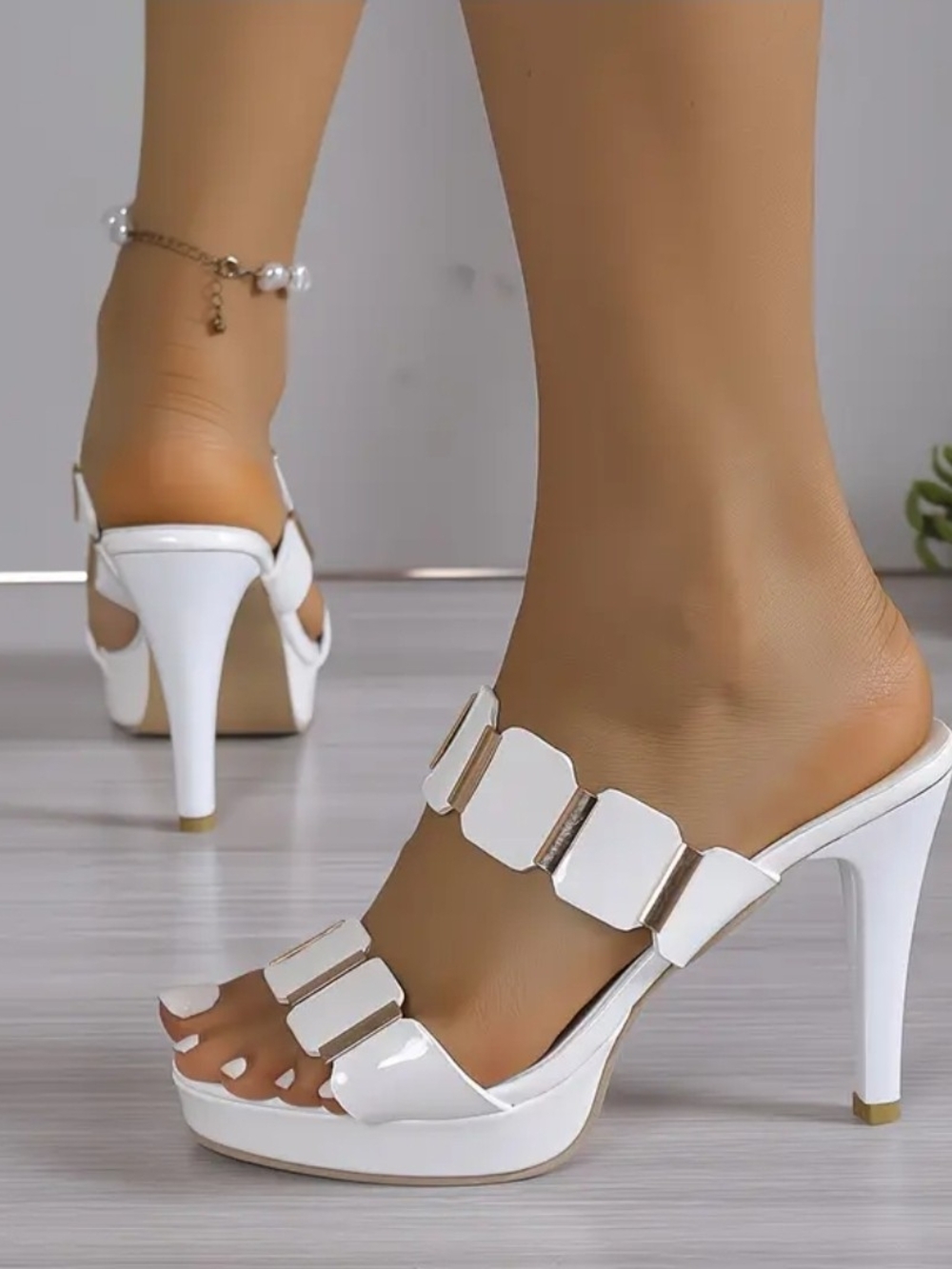 Classic White High-Heel Slide Sandals for Women